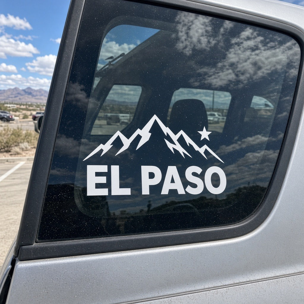 El Paso mountain and star vinyl decal on an SUV rear window