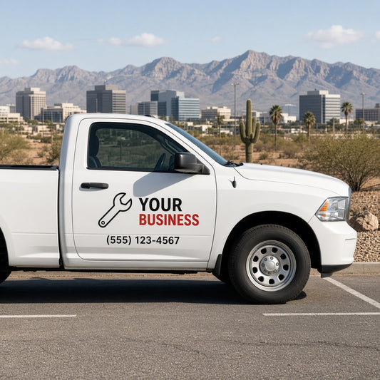 Custom truck door business lettering by SauceN Design, El Paso TX