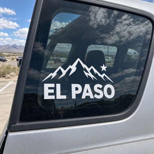 El Paso mountain and star vinyl decal on an SUV rear window