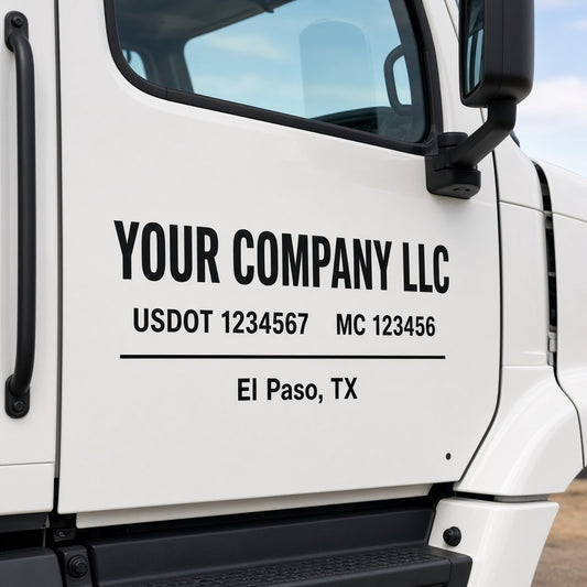 USDOT truck door lettering kit with company name and DOT number - SauceN Design El Paso
